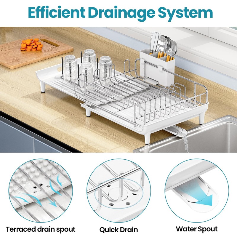 TOOLF Expandable Dish Rack, Dish Drying Rack for Kitchen Counter,