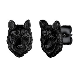 U7 Wolf Earrings Men Black Stud Viking Jewellery For Women Novelty Ear Ring Mens