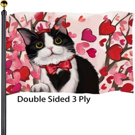 Valentines Day Flags 3x5 Outdoor Double Sided 3 Ply Heavy Duty Valentine's Day Tuxedo Cat Decorative Flags Banner for Outside with 2 Brass Grommets UV protection Fade Resistant for Indoor Outdoor