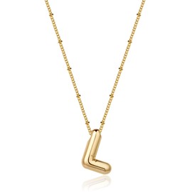 AILPIWE Gold Bubble Letter Necklace 18K Gold Plated Initial Necklace Dainty L Bubble Letter Pendant Necklaces Gifts for Women
