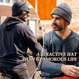 TOP-EX XL/XXL Unisex 100% Merino Wool Beanies Hats Fleece Lined Winter Knitted Hat Thermal Cuffed Beanie Cold Weather Skull Hat for Ski Toboggan Snowboarding Navy M/L