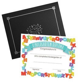 Happy Graduates Alphabet Kindergarten Diplomas and Grad Cap Diploma Covers, Set of 60, Graduation