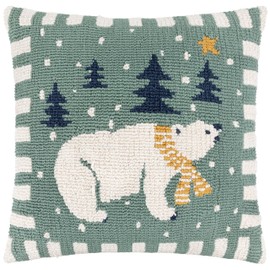 furn. Polar Bear Cushion Cover – Festive Christmas Tufted Textured Decorative Case with Striped Edging (Frosty Blue - 45x45cm)