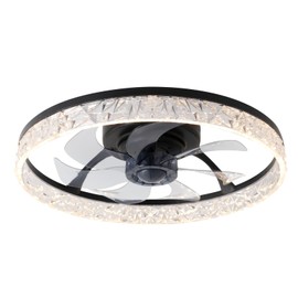 Hrtghzir Ceiling Fans with Lights and Remote, Low Profile Fandelier Ceiling Fan, 3000-6000K Dimmable Modern Smart Flush Mount LED Blade Fan Light, 6 Wind Speeds for Bedroom, Living Room (Black)