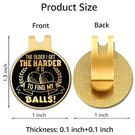 Hafhue The Older I Get The Harder Black Gold Golf Ball Marker with Hat Clip, Funny Golf Accessories and Golf Gifts for Men Women Grandpa, Birthday Christmas Retirement Gift for Golfer Golf Lover