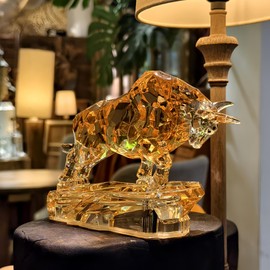 DARMOMOON Acrylic Bull Statue - Wall Street Bull Sculpture for Home or Office Decor - 8.5'' Long