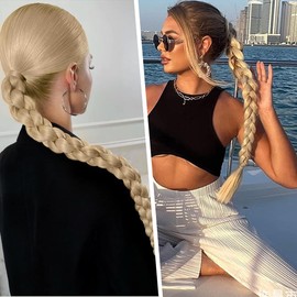 FMYODWU Braided Hair Extensions Ponytail 30 Inch Long Braided Ponytail Hair Extensions for Women and Girls for Daily Use (Ash Blonde)