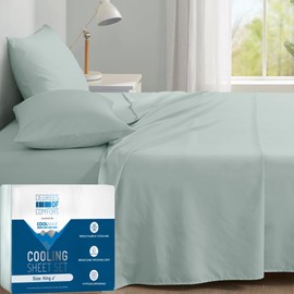 Degrees of Comfort Coolmax® Cooling Bed Sheets King Size for Hot Sleepers, Moisture Wicking Sheet Set for Night Sweats, Deep Pocket, Ultra Soft, Cozy for All Seasons, Aqua 4 Pieces