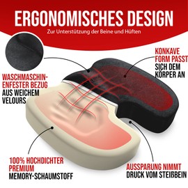 FORTEM Orthopaedic Seat Cushion for Office Chair - Car and Desk Chair Coccyx Cushion - Chair Memory Foam Seat Cushion - Washable Cover