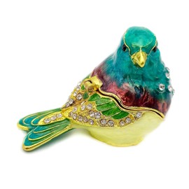 JWT Astyle Turquoise Green Bird Trinket Boxes Hinged ,Bird Decor with Crystals Enamel Jewelry Box.Necklace Ring Box Earrings Storage.Collectible Bird Lover Gifts Figurines Home Decor .