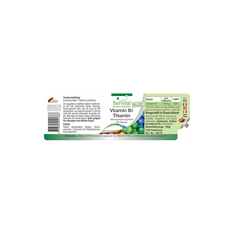 Vitamin B1 Thiamin 100mg Hochdosiert Supporting the physical & Mental