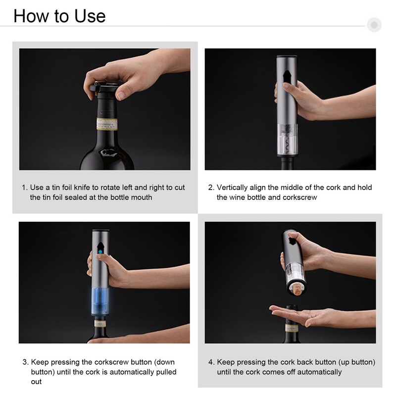 Electric Wine Corkscrew Automatic Cordless Wine Bottle Opener with Foil