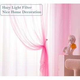 PI Sheer Curtains with Grommet,Polyester Voile Textured,Light Filter Window Draperies for Kids Room/Porch 2 Panels (W52 X L90, Bright Pink)