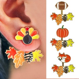Thanksgiving Fall Stud Earrings for Women Fall Pumpkin Maple Leaf Turkey Front And Back Split Earring Lightweight Festival Holiday Autumn Festival Party Gifts-D
