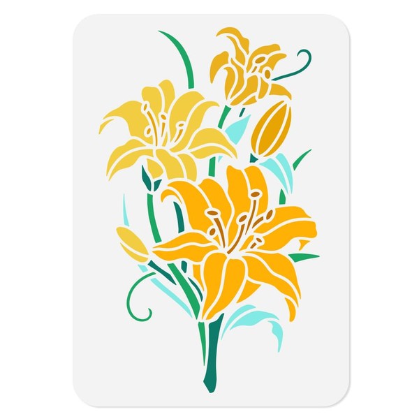 DOODLREAM 30 x 30cm Lily Wall Stencil Templates, Reusable Plastic