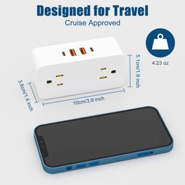Surge Protector Outlet Extender with Rotating Plug, Multi Plug Outlet Extender with 4 Splitter and 2 USB Ports & 2 USB C Wall Charger, 3 Side Swivel Splitter for Home Office Dorm Travel