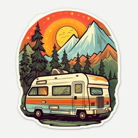 Happy Camper Retro Camping Van Aesthetic Sticker For Car, Bike, SUV, Truck, Helmet, Laptop, Water Bottle, Notebook, Decal window, Guitar, Skateboard, Bumper Vinyl Waterproof sticker 5-inch(Design 1)