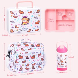 rockpapa 5 Compartment Bento Lunch Box for Kids with Uensils & Insulated Water Bottle & Lunch Bag with Strap, BPA-Free Lunch box Containers Set for School Boys Girls Ages 3+ (White Pets Dog)