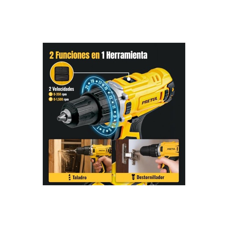 PRETUL TALI-20P2K, Kit taladrodestornillador 12, 20V con 32 accesorios