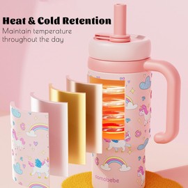 Comobebe Whale Fountain Tumbler With Handle, 2025 Drinking Cup with Whale Squirt for Kids, Insulated Stainless Steel Travel Mug Cute Printed Water Bottle with Lid and Straw and Leak-Proof (bear)