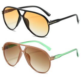 QYVEWY Oversized Aviator Sunglasses for Women Men Trendy 70s Large Sun Glasses UV400 Protection (Black Orange/Green)