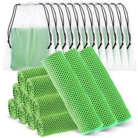 Hosuly 12 Toallas Refrescantes para Cuello y Cara 12 x 40 Pulgadas Toallas Deportivas Enfriamiento para Gimnasi Climas Cálidos de Secado Rápido Sudor Paño de Sudor con 12 Bolsas (Verde)