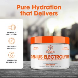 The Genius Brand Genius Electrolytes Powder Drink Mix, Orange Fizz, 30 Servings - Natural Hydration Booster & Endurance Supplement with Potassium, Magnesium & Zinc - Sugar Free & No Artificial Sweeteners or Dyes