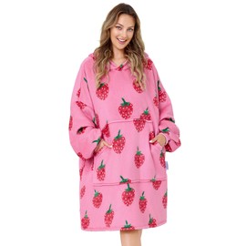 MIZZEO Microfiber Wearable Blanket, Oversized Light Wearable Blanket Hoodie for Adults, Cozy Soft Warm Plush Hooded Blanket Gifts for Women, One Size Fits All (Strawberry)