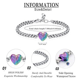 zeqingjw Urn for Ashes Heart Bracelet for Women Stainless Steel Cremation Bangle Jewelry Adjustable Keepsake Memorial Bracelet, 7.63 inches, Metal, stainless-steel