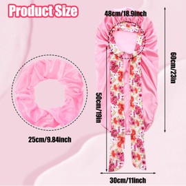 Abeillo Long Satin Bonnet for Sleeping, Print Silk Bonnets for Long Hair Jumbo Silky Bonnets with Scrunchies Women Sleeping Cap for Braids Thick Curly Hair(Pink)