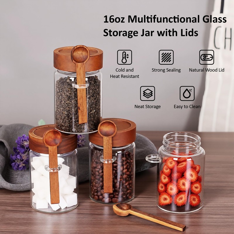 MOLADRI 18 oz/550 ml Glass Storage Canister with Airtight Wooden
