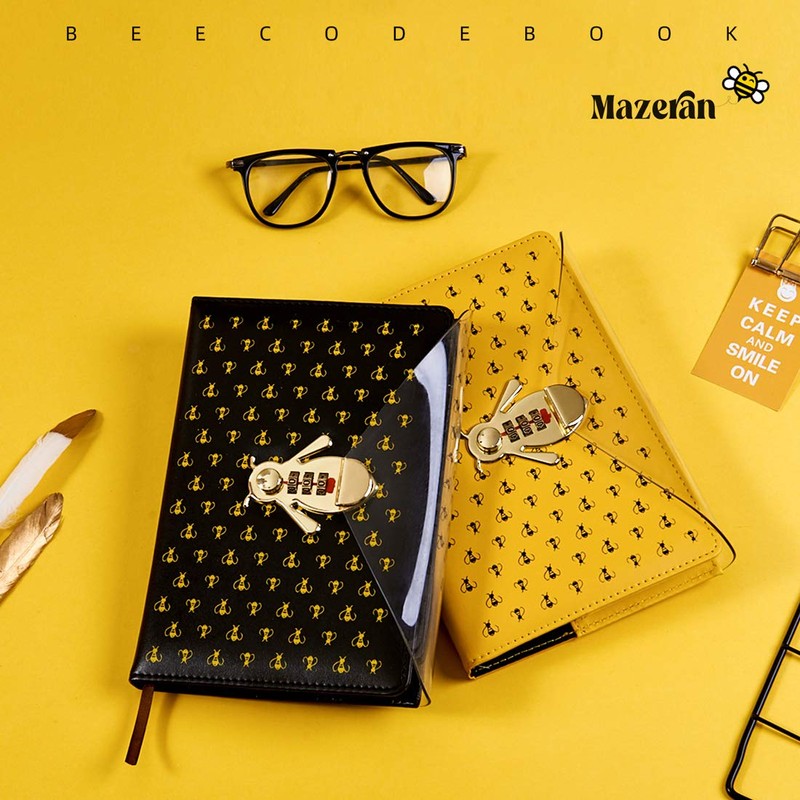 Mazeran Bee Shaped Combination Lock Journal, PU Leather Hard Cover