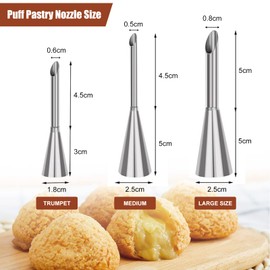 Piping Nozzles Filling Nozzle, Pack of 3 Stainless Steel Filling Nozzles for Filling Doughnuts Wind Puff Syringe Filling Nozzle for Jam Puff Filling Puff Nozzle Set