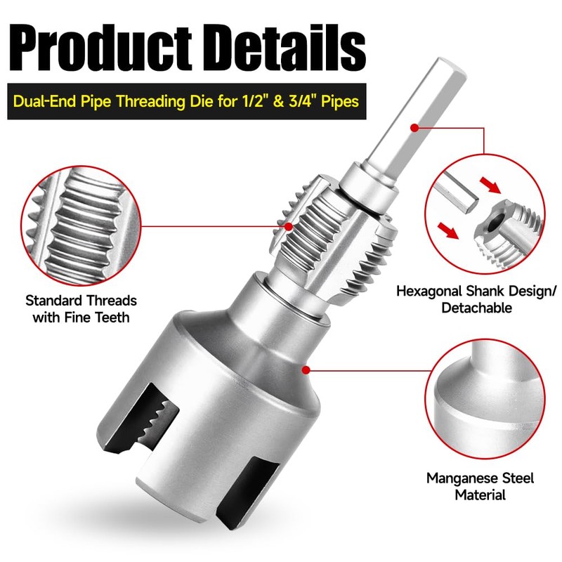 ACFAN Pipe Threading Tool for Internal & External Threads Dual