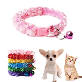 Pink Collar with Bell for Dog Puppy, Bell Collar for Cats Puppy Collar Girl Lace Adjustable for XXS Xs Small Pet Dogs Animal Litter Tiny Kitten Female, XSmall