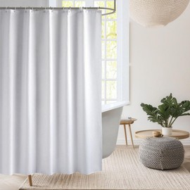 Shower Curtain, Mould Proof Resistant and Waterproof Washable Polyester Fabric with 12 Hooks, Quick Dry, Shower Curtain for Bathroom, Wet Rooms, Shower, Bath (White, 180x200cm)