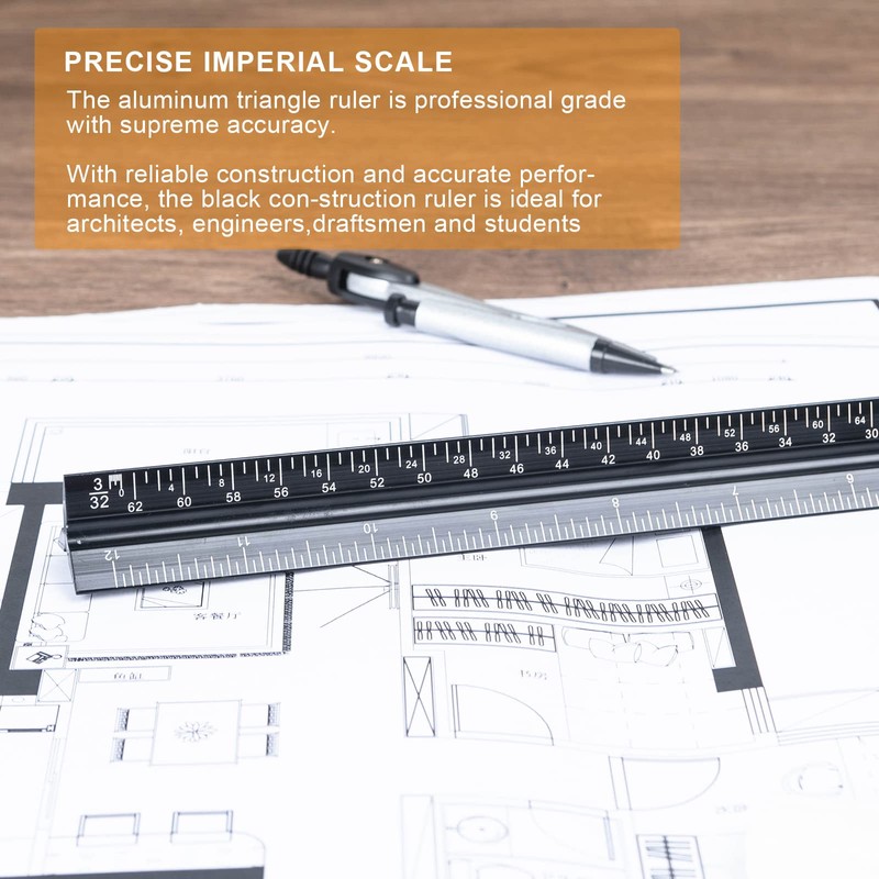 Architectural Scale Ruler for Blueprint, 12'' Metric Metal Engineers Triangle