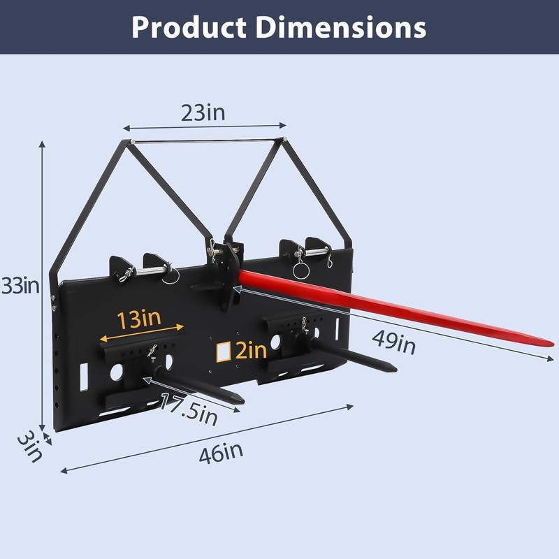 17" Stabilizer Hay Bale Spear Attachment, Pair Quick Attach Bale