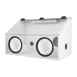 2 Holes Dust Cover Fully Enclosed Grinding Table, Polisher Dust Box,Fully Enclosed Table Polisher Dust Box,High Visibility with Pvc&Plexiglas Led & Fan for Carving,Cutting,Drilling,Polishing,Milling