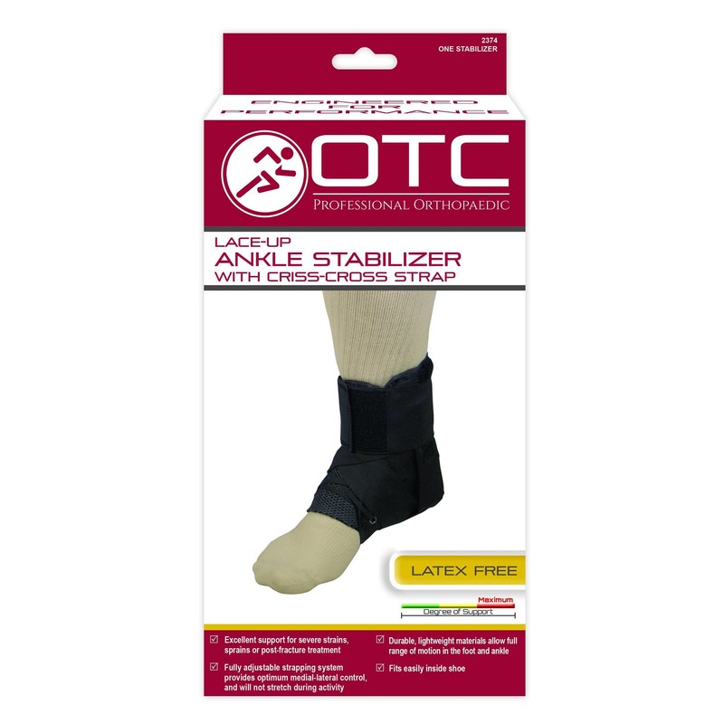 OTC Ankle Stabilizer Brace with Criss-Cross Lace-Up Adjustable Support, Black,