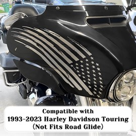 Fits 1993-2023 Harley Davidson Touring American Flag Decals for Bat Wing Fairing Exterior Vinyl Cover Accessories Matt Black 2PCS (Not fit Road Glide)