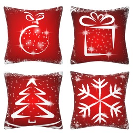 LYNBLY Set of 4 Christmas Cushion Covers, 45 x 45 cm, Short Plush Cotton Cushion Covers, Christmas Decorative Cushion, Cushion Cover, Christmas, Christmas Element Styles, Couch, Living Room Decoration