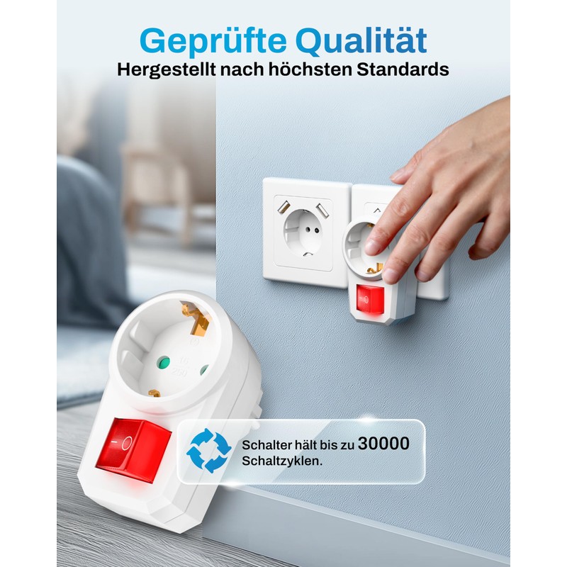 feletec Switchable Socket with Switch, Socket Switch, 2 Pin, Switched