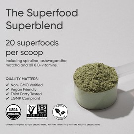 Sports Research® Organic Greens Superfood Powder w/Spirulina & Chlorella, Adaptogens, Enzymes, Probiotics & 8 VIT Bs for Gut & Mood Support* - Vegan, Sugar-Free & Low-Cal Original 20 Servings