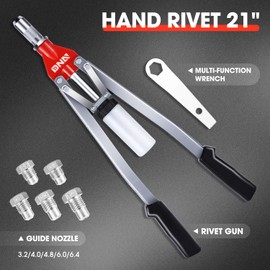 DNA MOTORING 21" Rivet Gun, Wrench, Rivet Nut Tool Set, 5pcs Rivet Nut Head, Rivet Gun Kit for Riveting Decoration Metal Plates, W/Case, Silver, TOOLS-00566