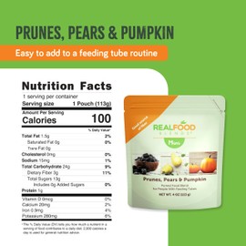 Real Food Blends Mini - Prunes, Pears & Pumpkin - Pureed Fruit Snack Blend for Tube Feeding with Fruits & Flaxseed Oil - 4 oz (Pack of 12)