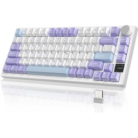 Attack Shark ajazz AK820 Pro Wireless Mechanical Gaming Keyboard Hot Swappable TFT Display & Knob RGB Backlit BT 5.1/2.4Ghz /Type-C Wired Gasket-Mounted Custom Keyboard for PC/Win(Purple/Fish Switch)