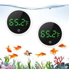 LOFICOPER Digital Aquarium Thermometer, Stick-on Fish Tank Thermometer, Wireless Temperature Sensor with Touch Screen, ±0.1℉ High Precision, Battery, for Fish, Axolotl, Turtle, 2 Pack