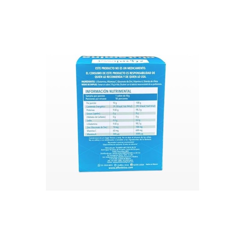 Glutamina en Polvo Con L-Glutamina, Gluconato de Zinc, Vitamina C