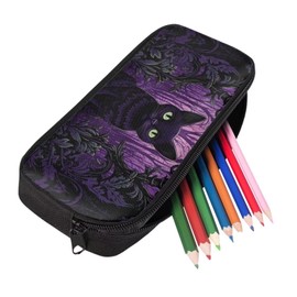 Showudesigns Black Cat Pencil Case for Kids Girls Pouch Big Capacity Pencil Bag Pen Holder for Middle High School Office College Stationery with Zipper Purple
